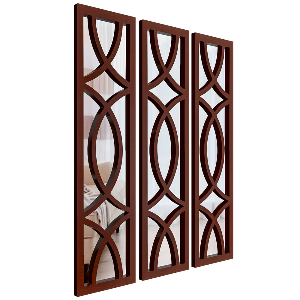 Premium Geometric Design Set of 3 Wooden Frame Wall Mirror / Decorative Wall Decor (Available in Multiple Finishes) white
