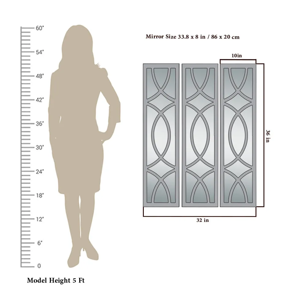 Premium Geometric Design Set of 3 Wooden Frame Wall Mirror / Decorative Wall Decor (Available in Multiple Finishes) white
