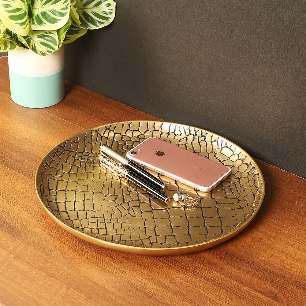 Premium Gold Circular Tray in Croc Pattern