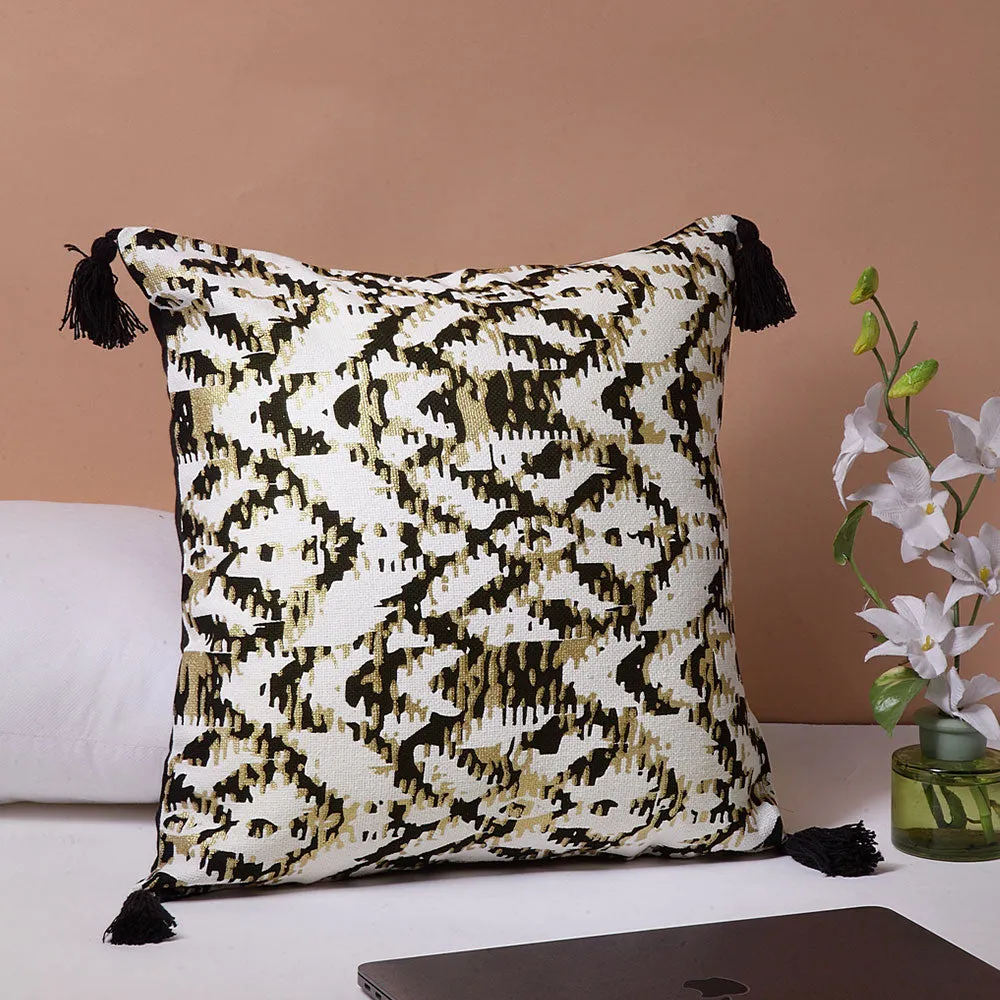 Premium Gold Foil Black Printed 100% Cotton Cushion Cover Set Of 1