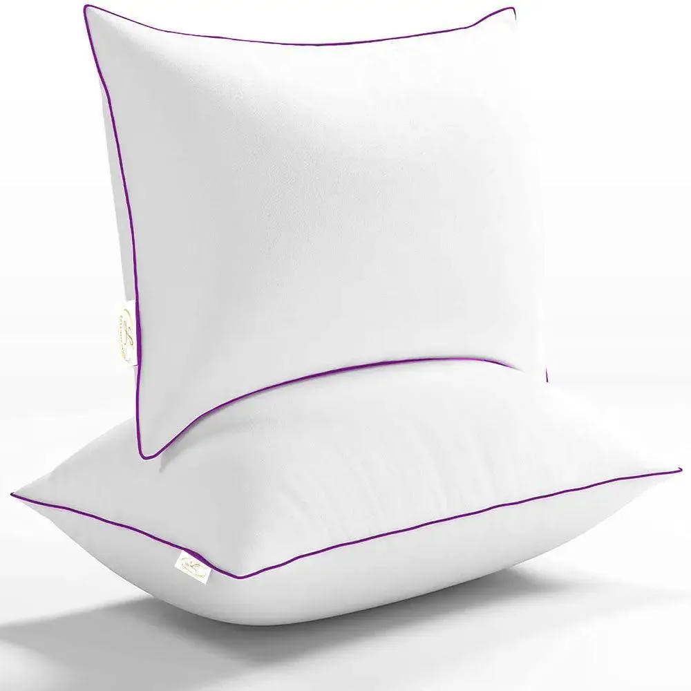 Premium Hollow Fibre Bed Pillow (Set of 2, 20*30 inches) Maroon Piping