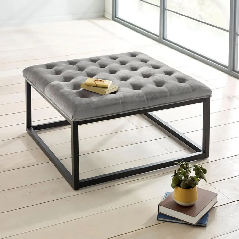 Premium Light Grey Leatherette Tufted Center Table/ Coffee Table
