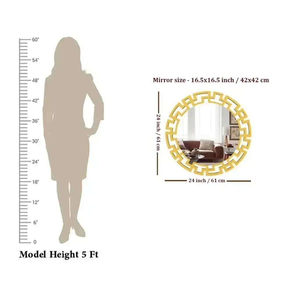 Premium Modern Decorative Metal Golden Finish Round Vanity Mirror Small ( 46CM X 46CM )