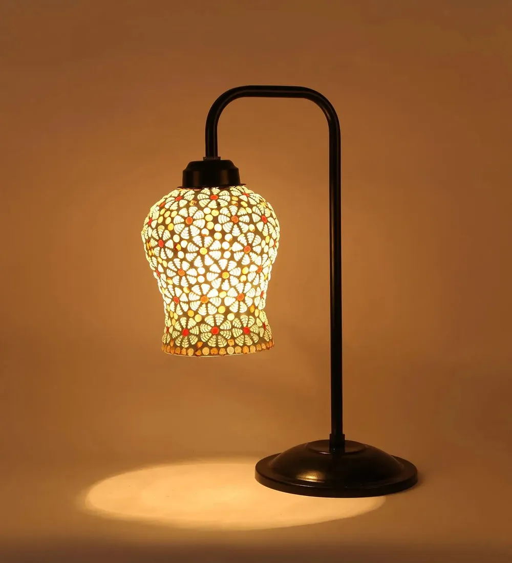 Premium Mosaic Multicolour Glass Table Lamp with Black Base Single Piece