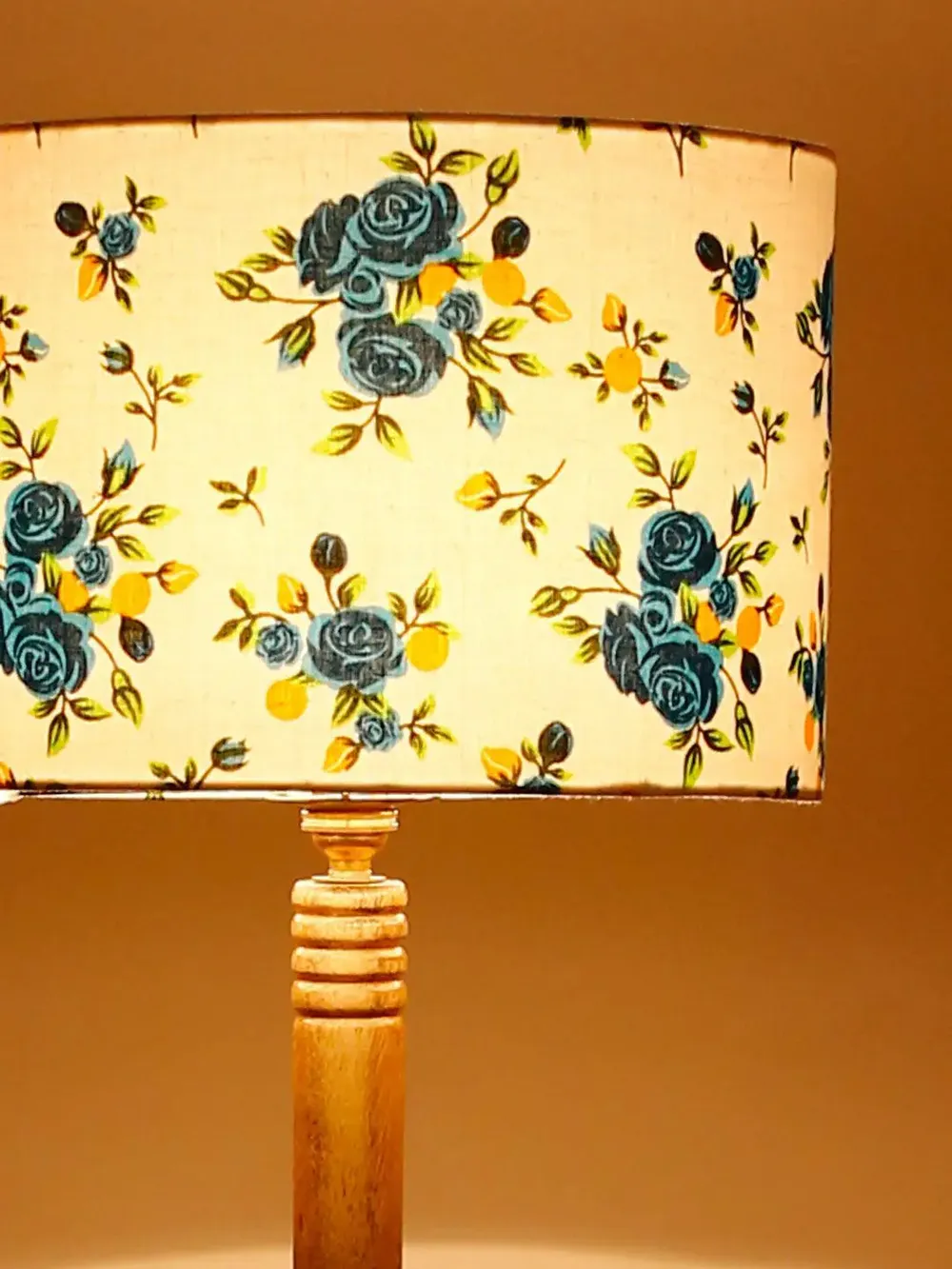 Premium Natural Wood Table Storage Floor Lamp With Blue Shade