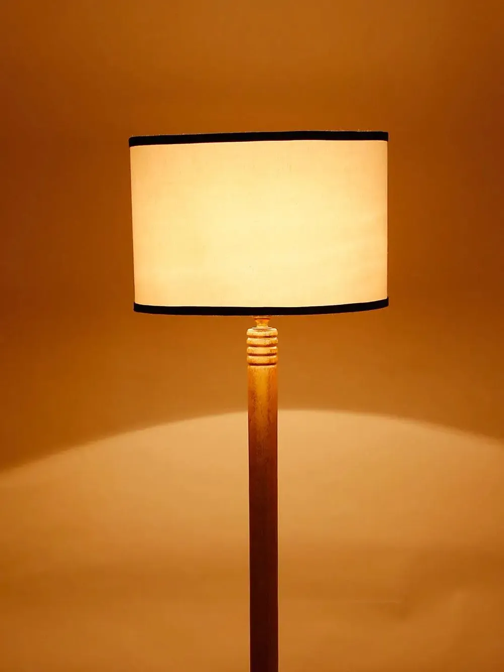 Premium Natural Wood Table Storage Floor Lamp With Cotton Shade MultiColour