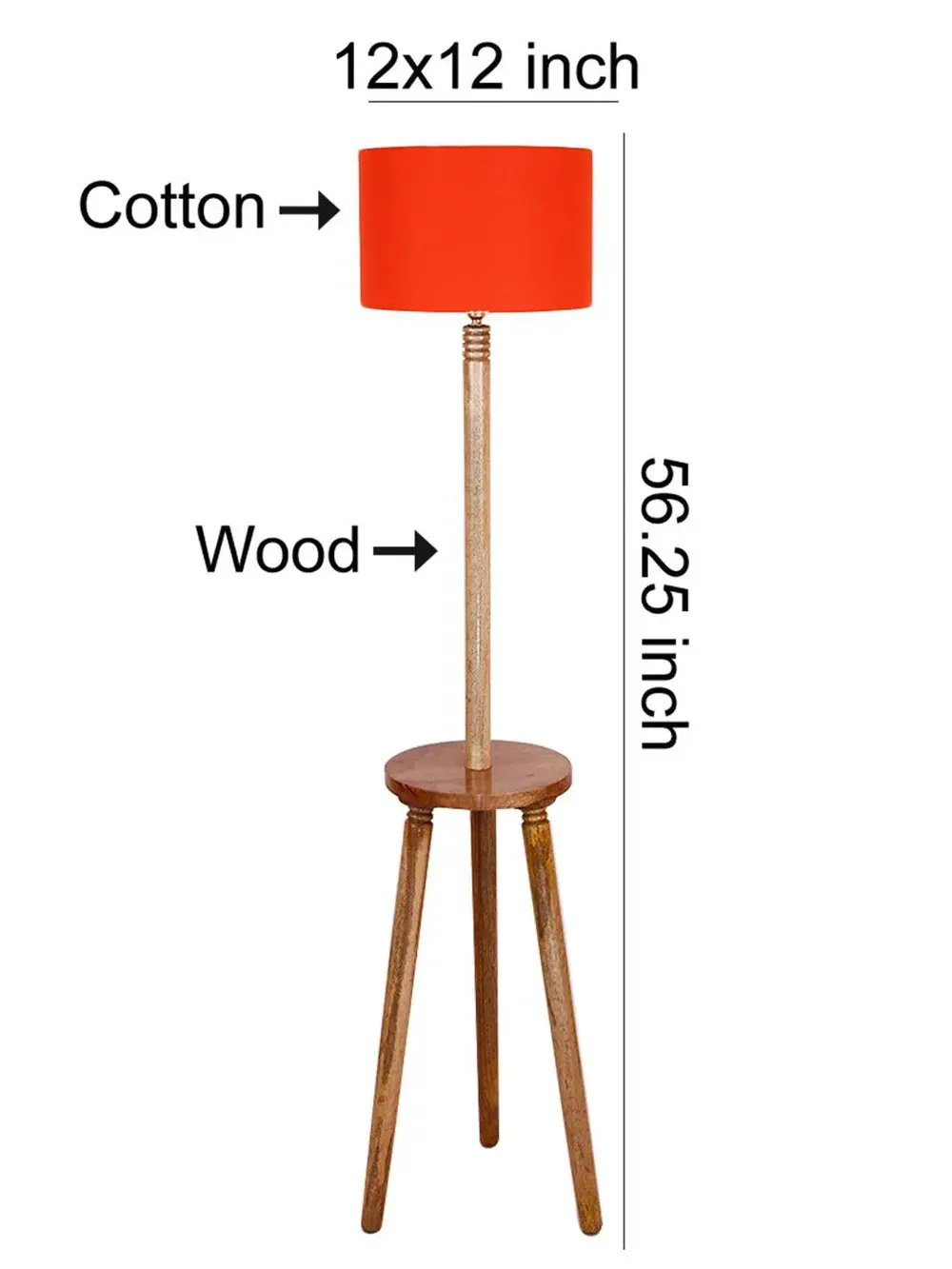 Premium Natural Wood Table Storage Floor Lamp With Cotton Shade MultiColour