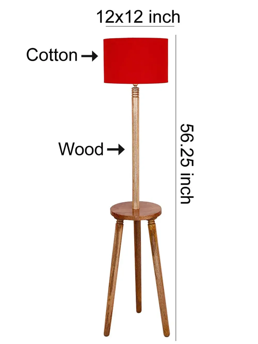 Premium Natural Wood Table Storage Floor Lamp With Cotton Shade MultiColour