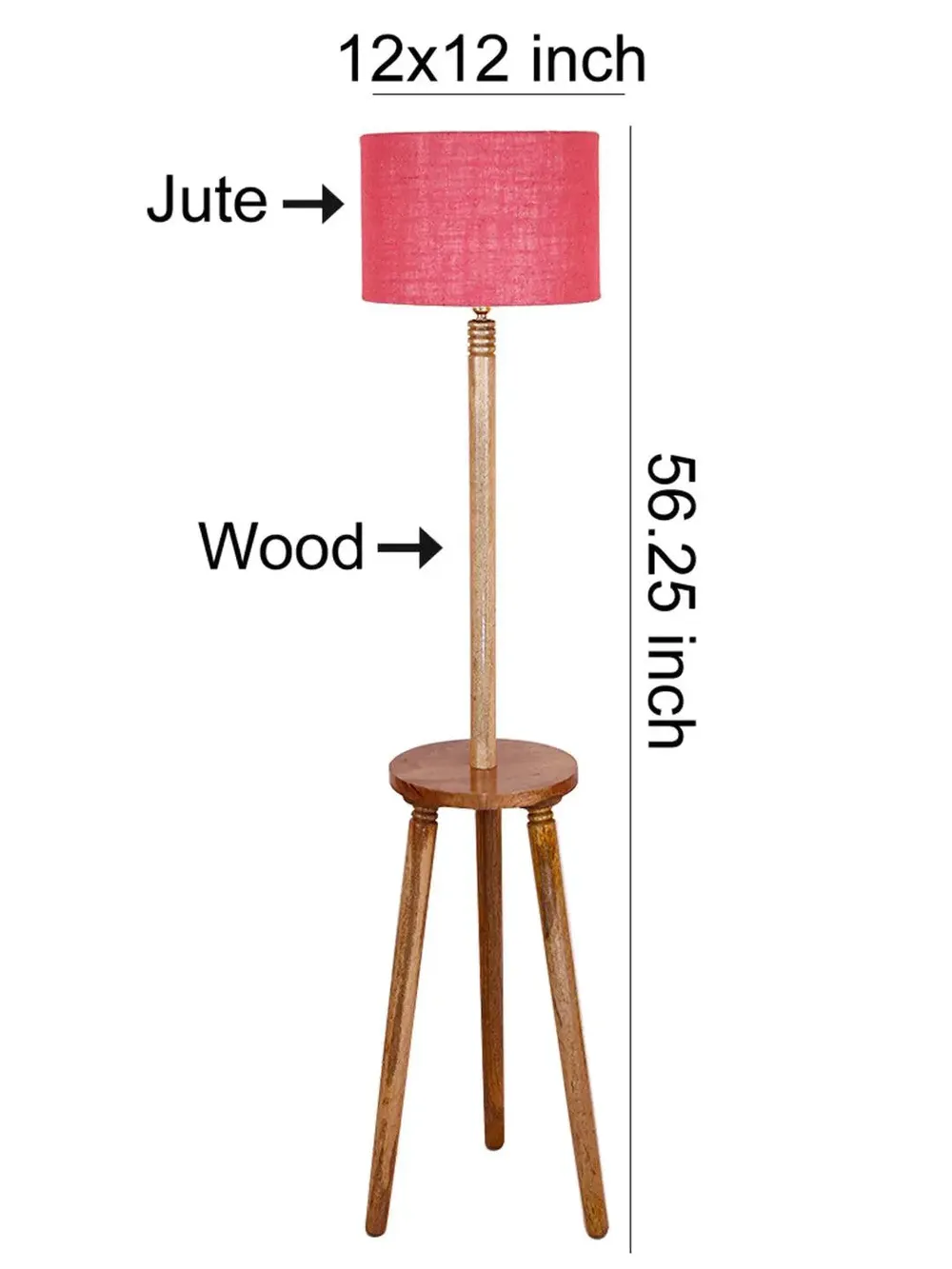 Premium Natural Wood Table Storage Floor Lamp With Drum Shade Blue