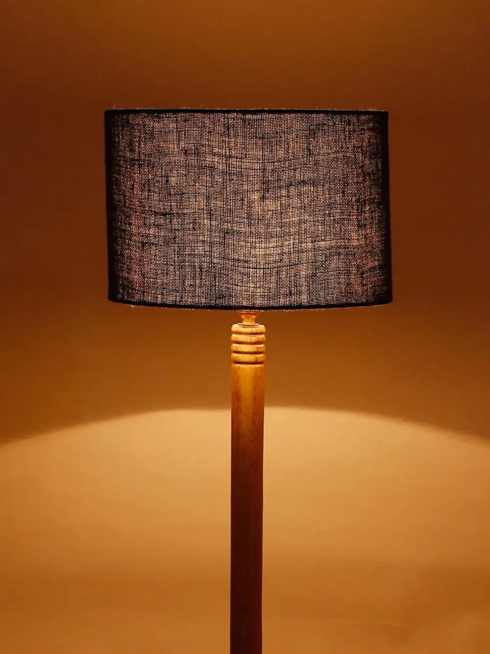 Premium Natural Wood Table Storage Floor Lamp With Drum Shade Blue