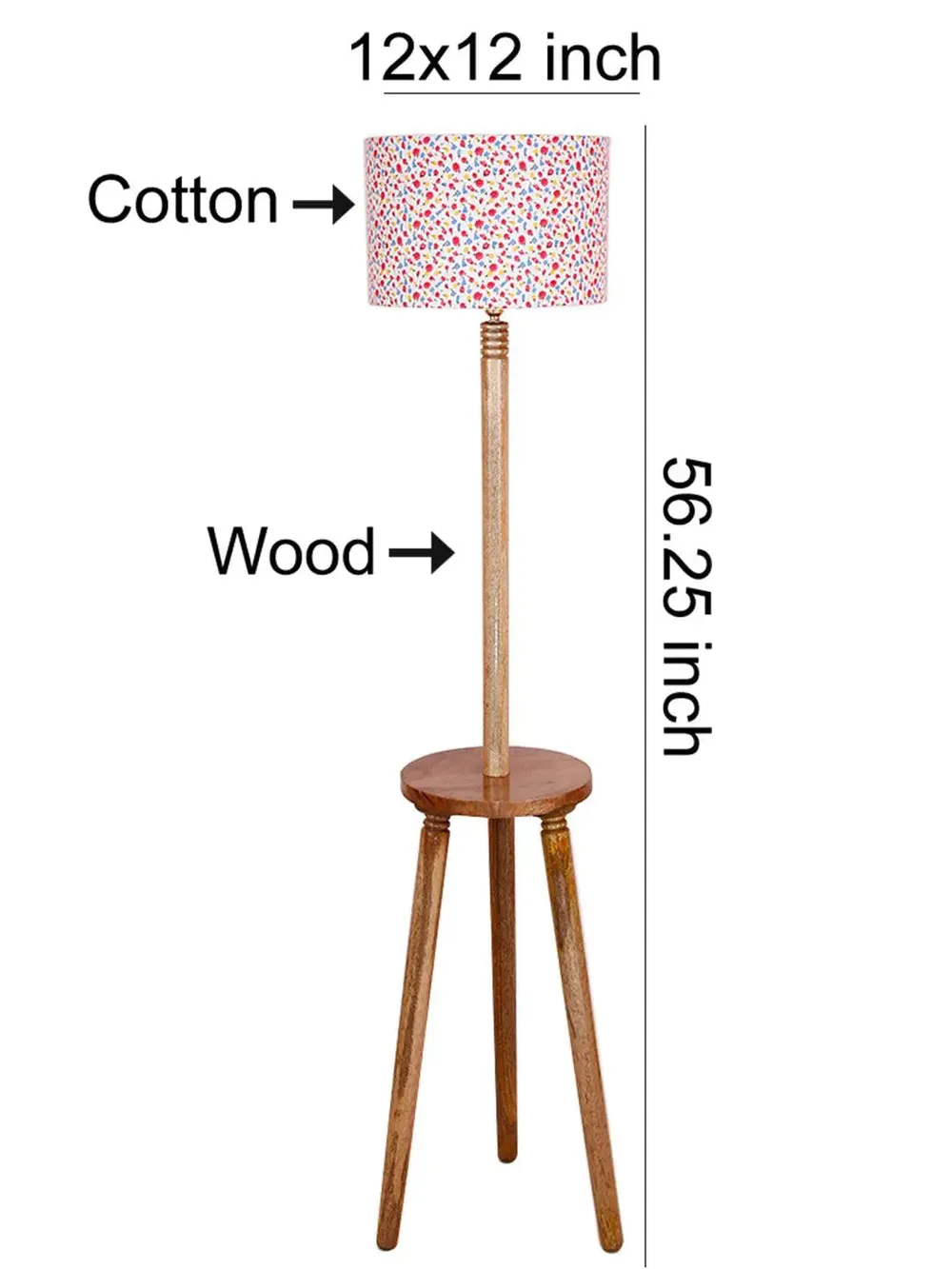 Premium Natural Wood Table Storage Floor Lamp With Multi-color Shade