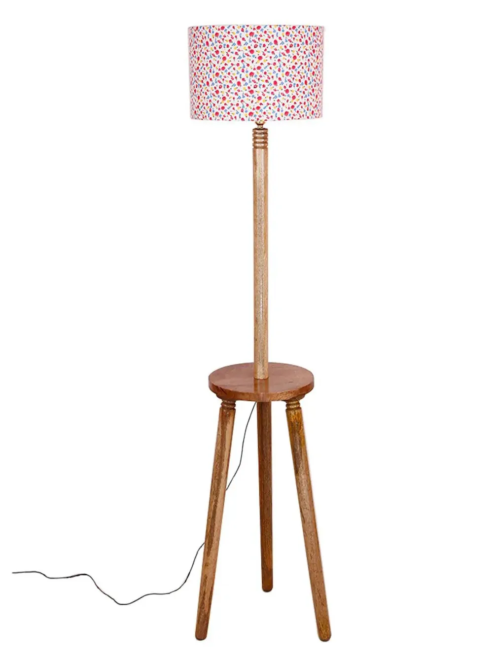 Premium Natural Wood Table Storage Floor Lamp With Multi-color Shade