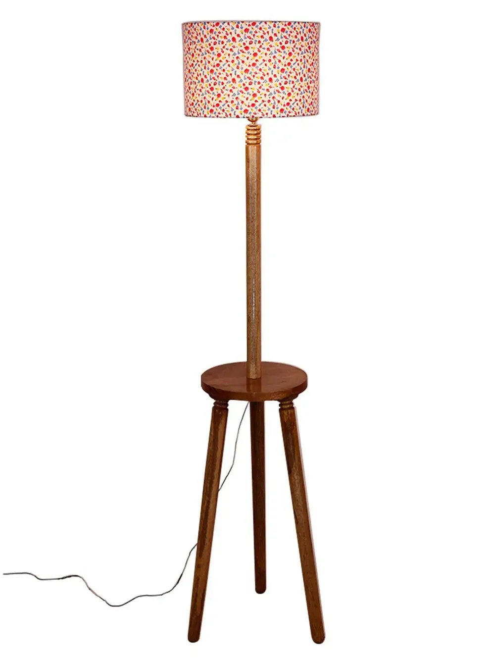 Premium Natural Wood Table Storage Floor Lamp With Multi-color Shade
