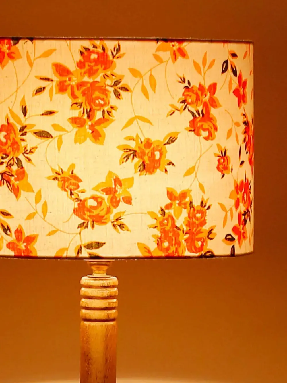 Premium Natural Wood Table Storage Floor Lamp With Orange Shade