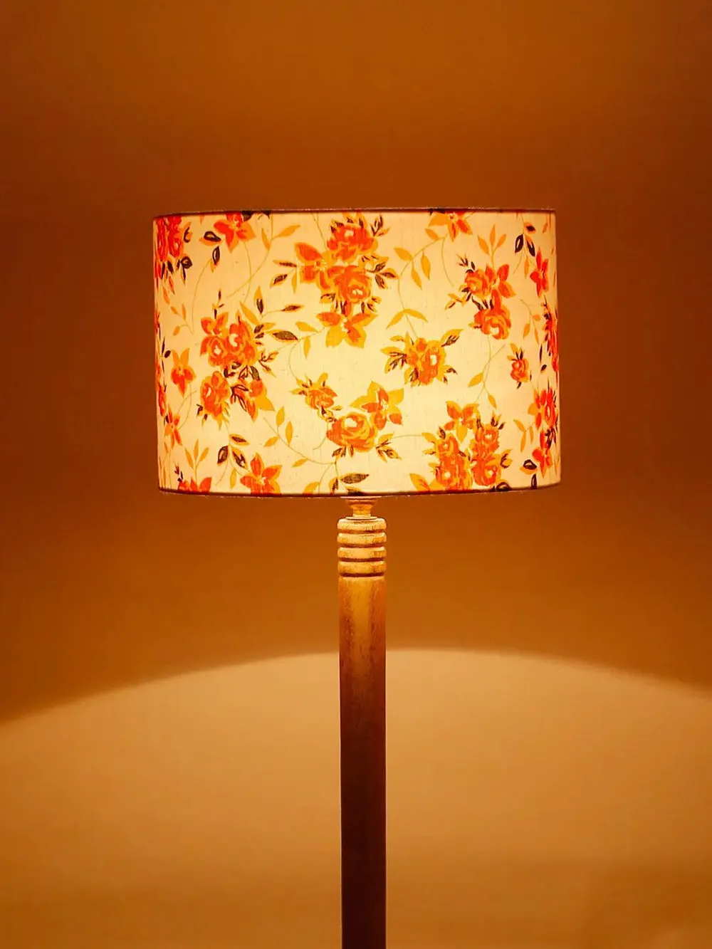 Premium Natural Wood Table Storage Floor Lamp With Orange Shade