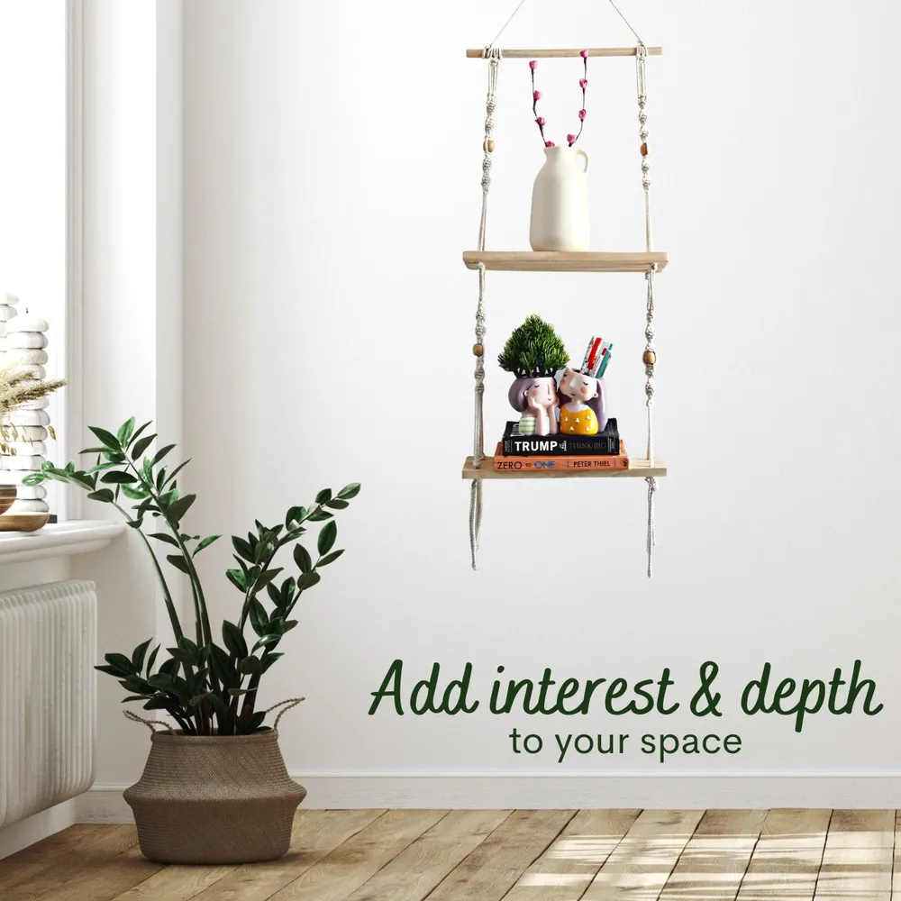 Premium Off-white Superior-quality Macrame Wall Hanging Plant Shelf