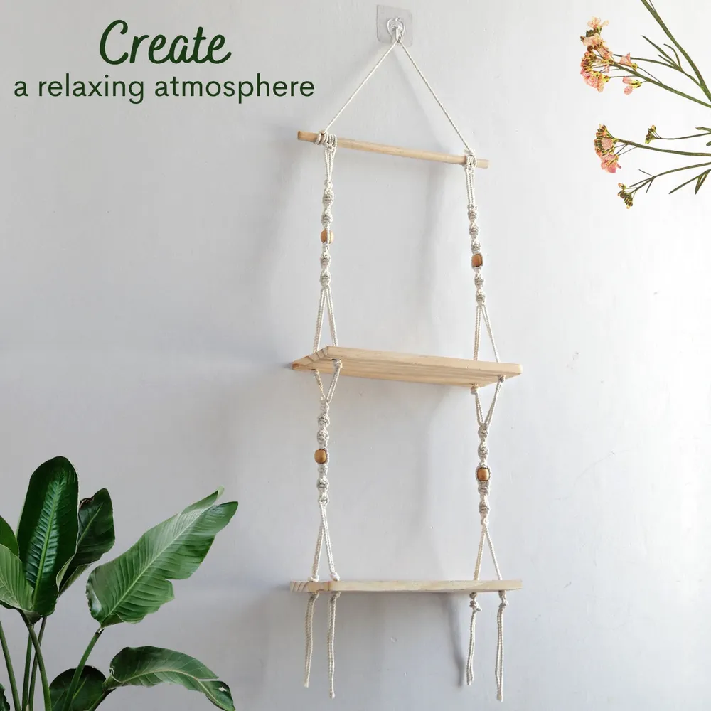Premium Off-white Superior-quality Macrame Wall Hanging Plant Shelf
