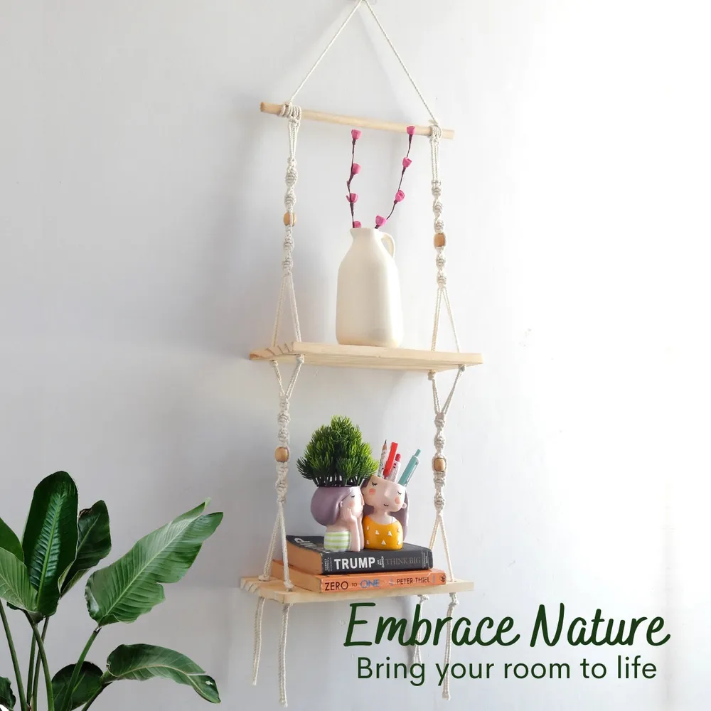 Premium Off-white Superior-quality Macrame Wall Hanging Plant Shelf