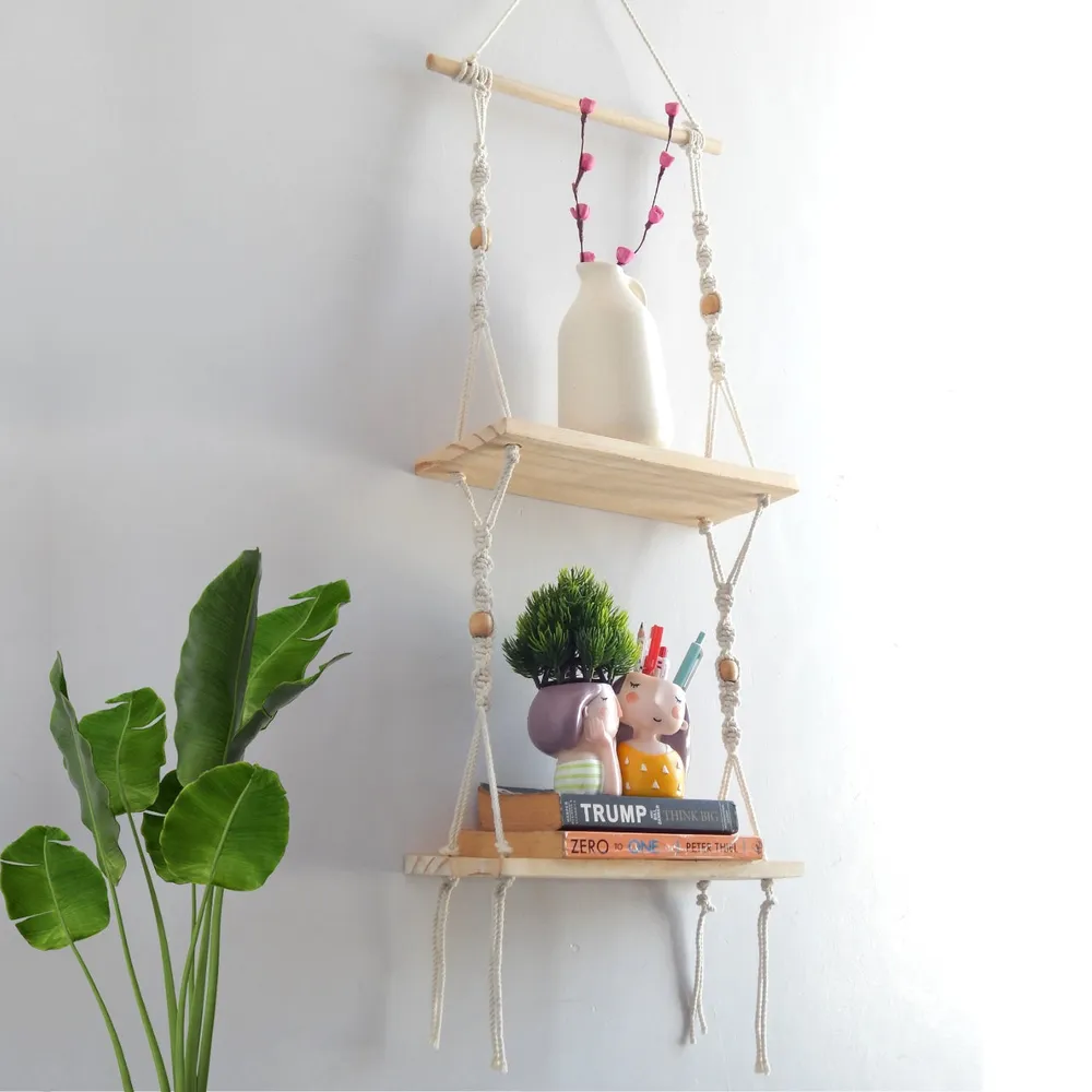 Premium Off-white Superior-quality Macrame Wall Hanging Plant Shelf