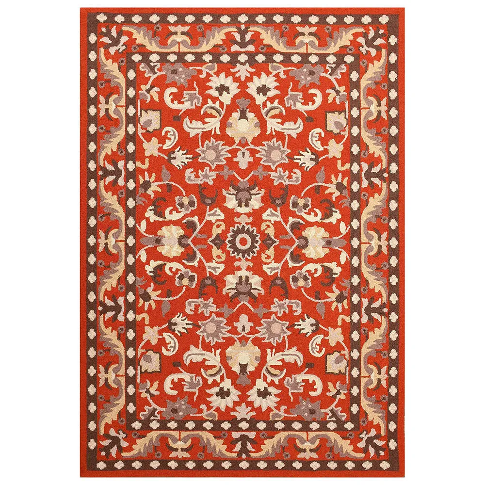 Premium Orange Traditional Print Hand Tufted Wool Carpet for Living Room 4X6