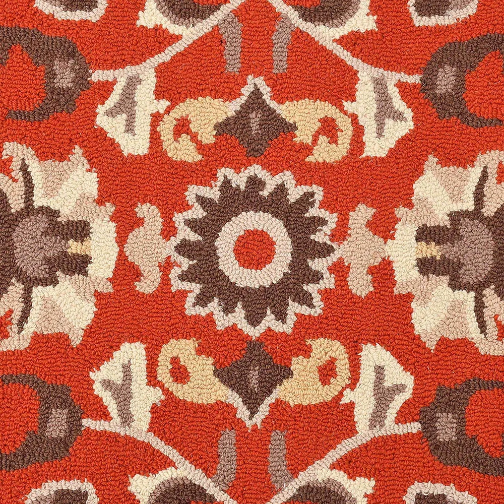 Premium Orange Traditional Print Hand Tufted Wool Carpet for Living Room 4X6