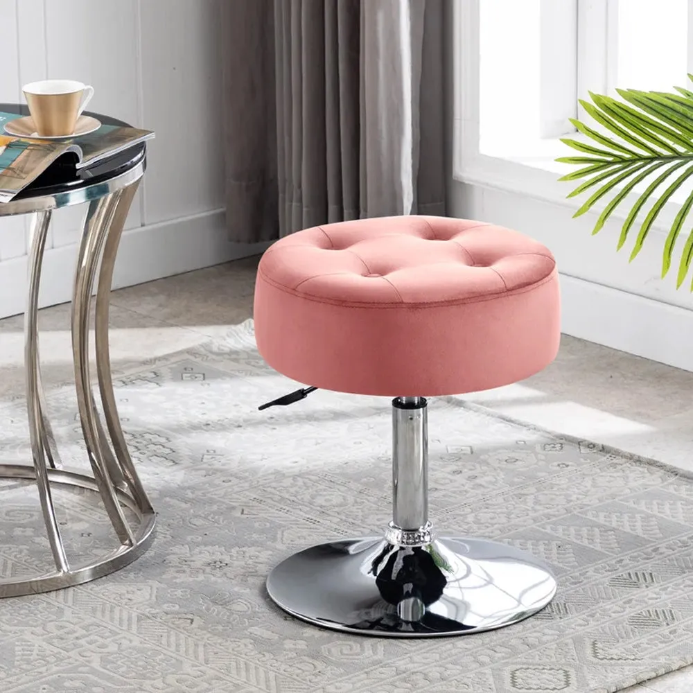 Premium Peach Leatherette Seating Stool with Round Metal Base