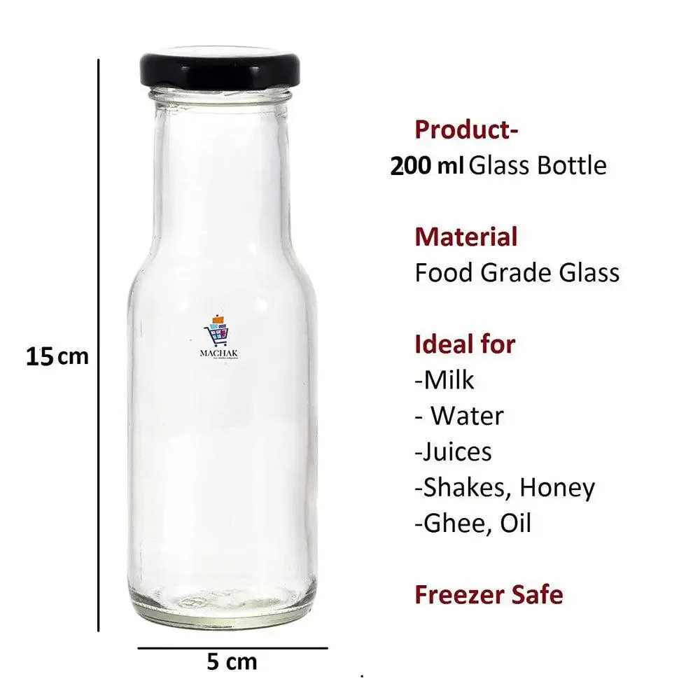 Premium Quality Airtight Glass Bottles For Milk &amp; Juice Set Of 6