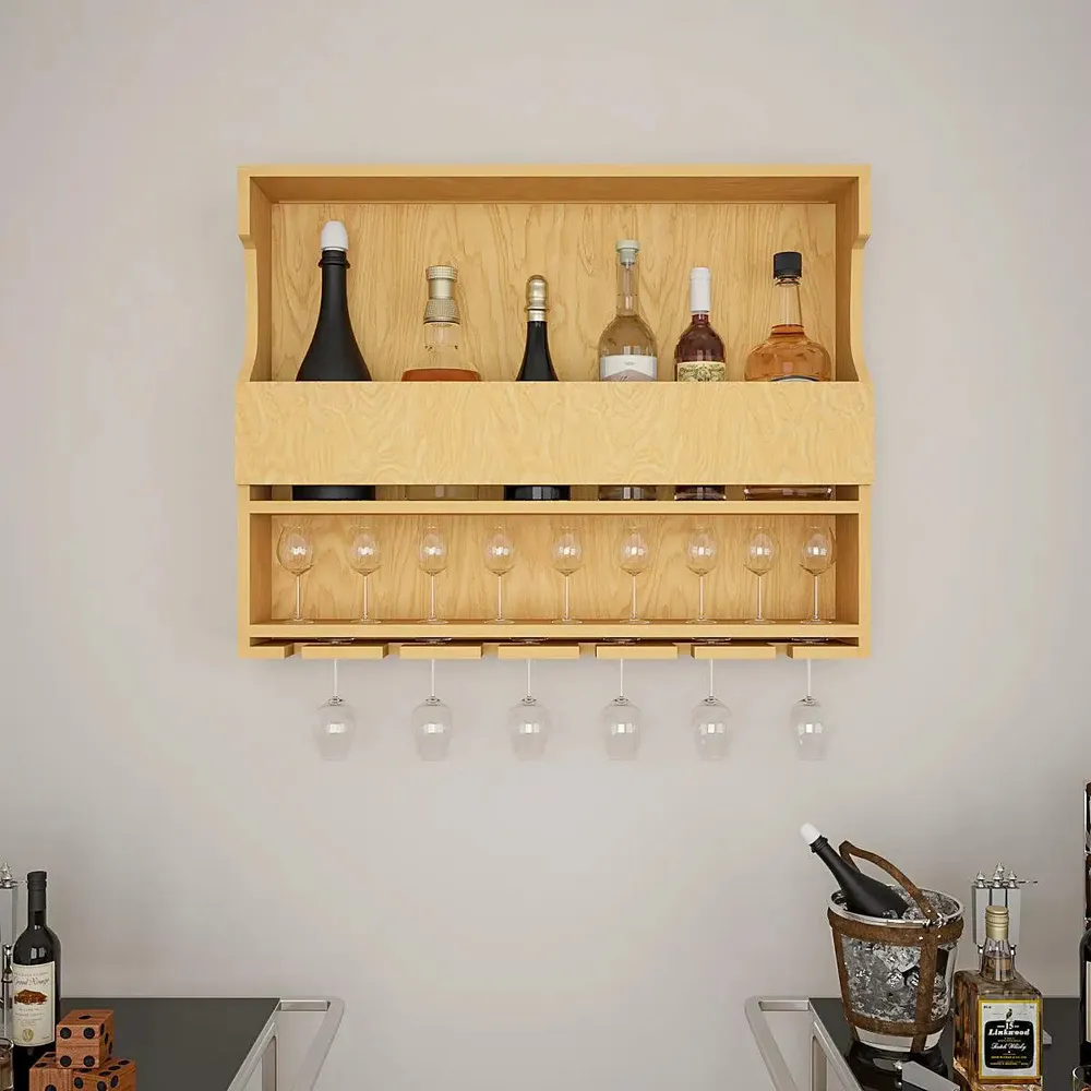Premium-Quality Backlit Wooden Bar Wall Shelf / Mini Bar Cabinet in Light Oak Finish