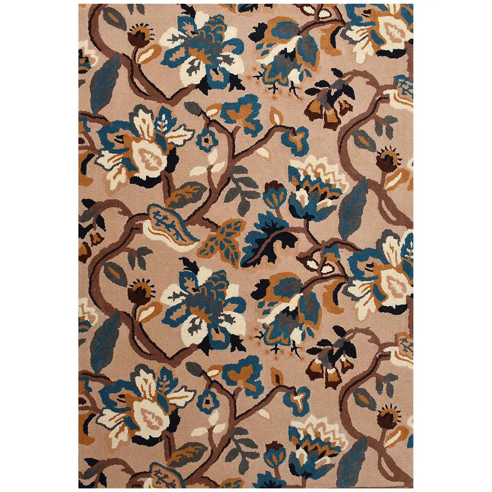 Premium-quality Beige Floral Print Hand Tufted Wool Carpet 3X5