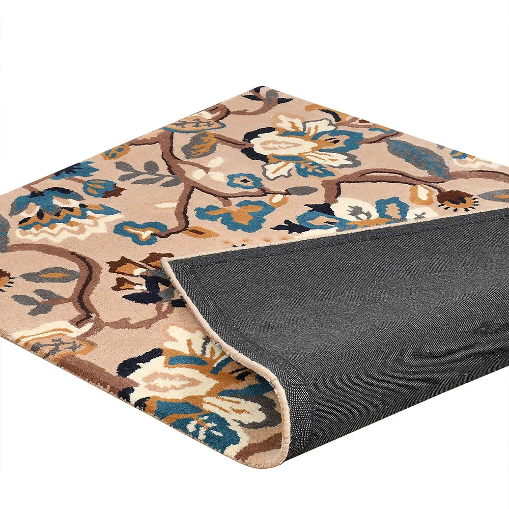 Premium-quality Beige Floral Print Hand Tufted Wool Carpet 3X5