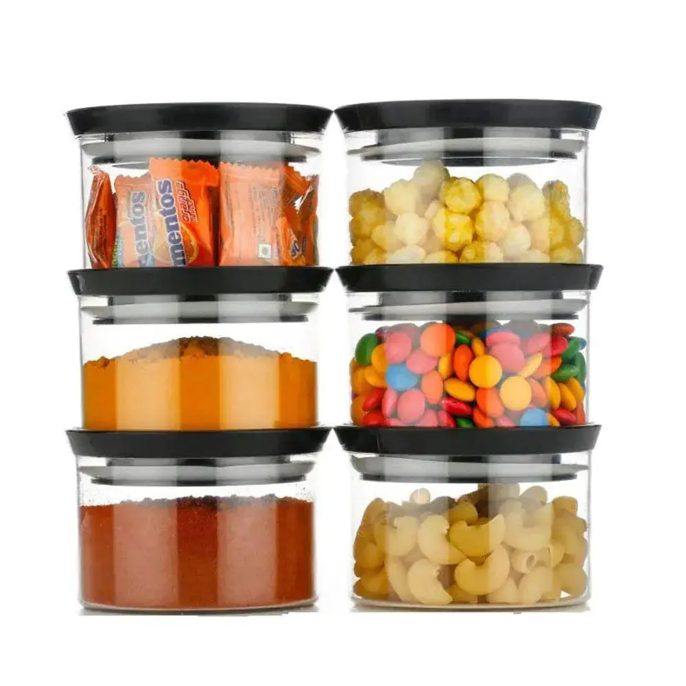 Premium Quality Black Airtight Kitchen Containers Set Of 6 (300 ml)