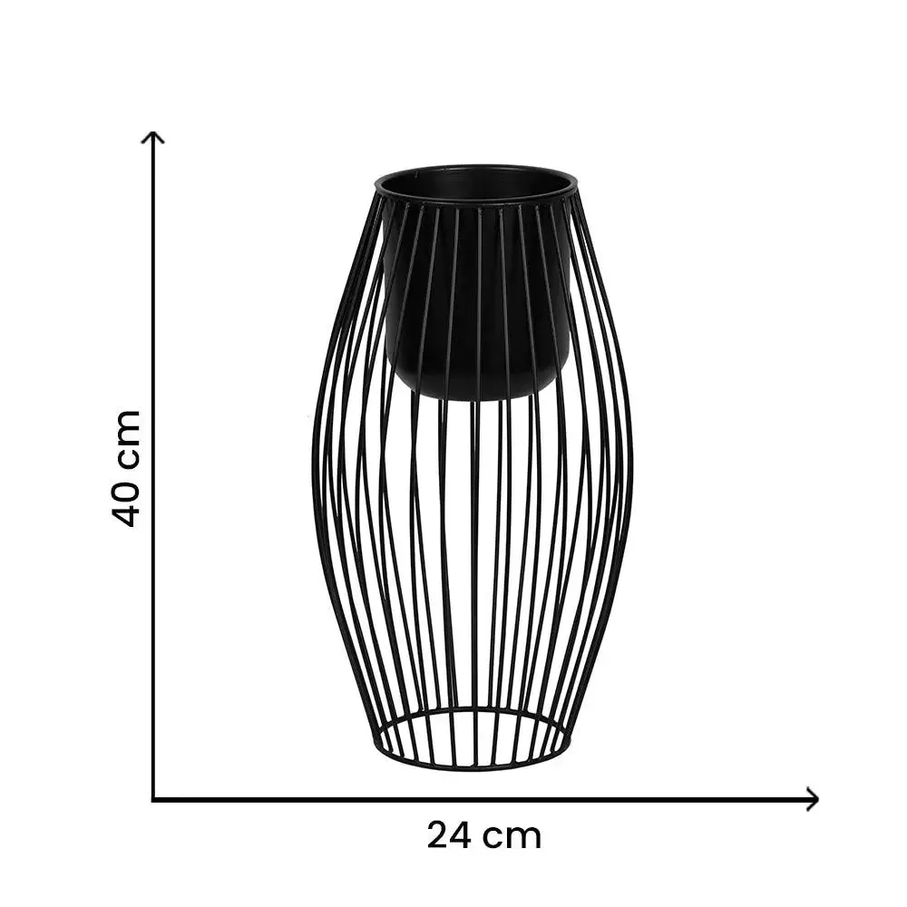 Premium-quality Black Pot with Metallic Planter Stand