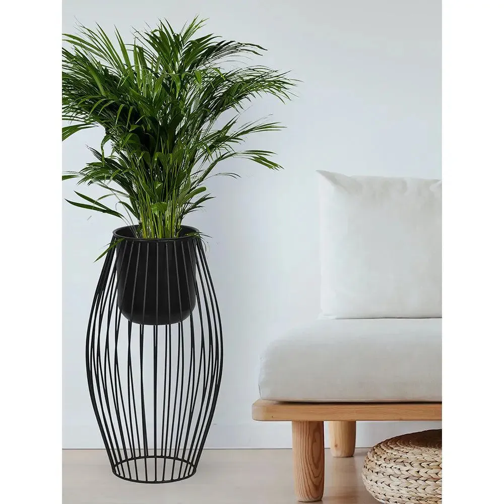 Premium-quality Black Pot with Metallic Planter Stand