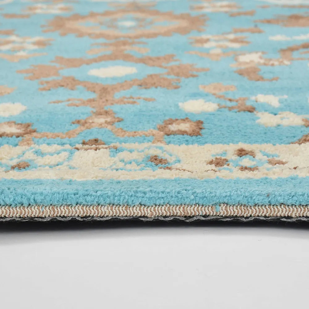 Premium-quality Blue and Beige Traditional Print Polyester Carpet for Living Room 2X5