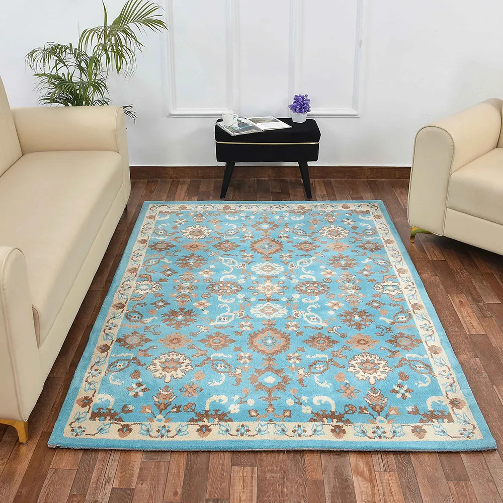 Premium-quality Blue and Beige Traditional Print Polyester Carpet for Living Room 2X5