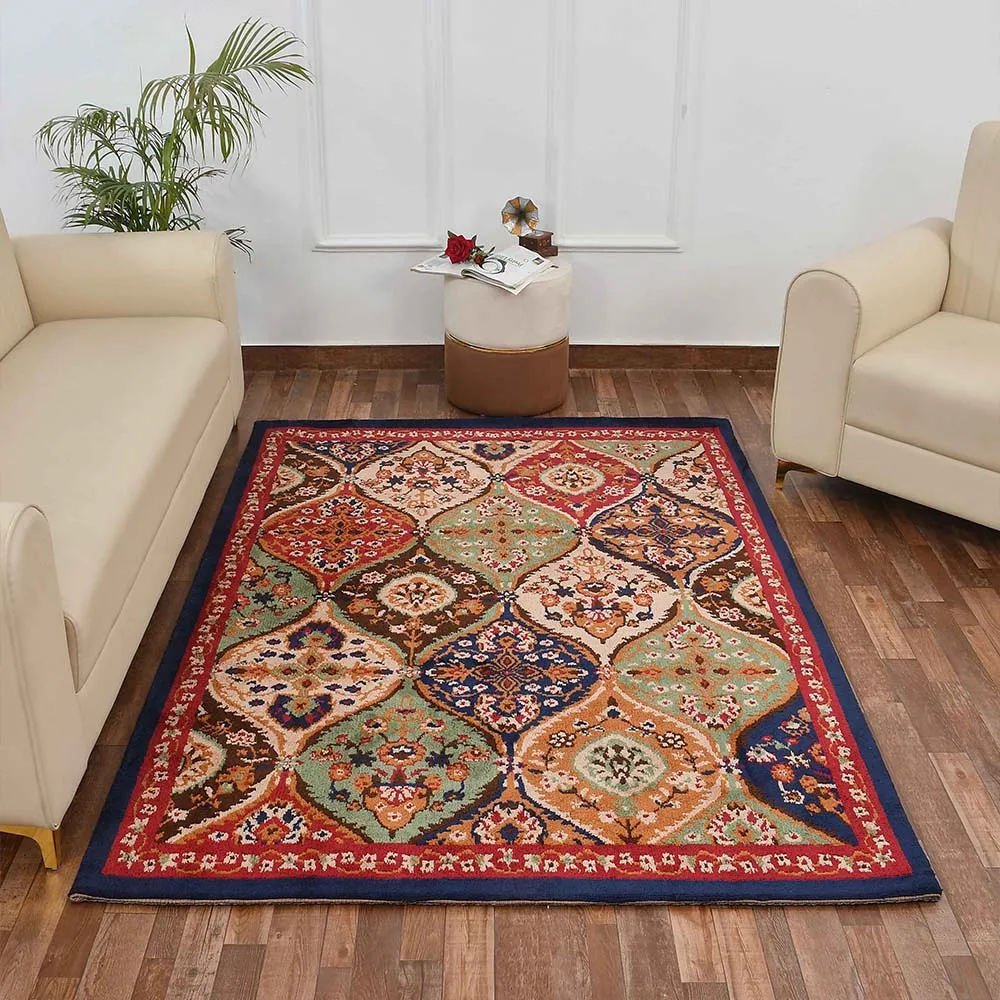 Premium-quality Blue and Red Traditional Print Polyester Carpet for Living Room 2X5