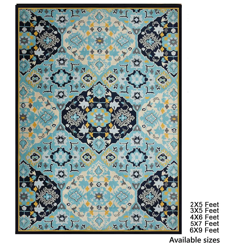 Premium-quality Blue and Yellow Traditional Print Polyester Carpet ICKC6056C2X5