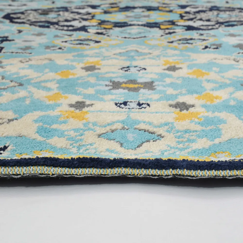 Premium-quality Blue and Yellow Traditional Print Polyester Carpet ICKC6056C2X5