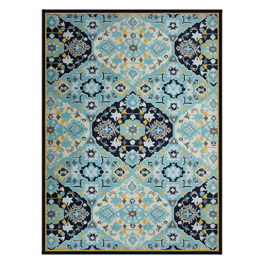 Premium-quality Blue and Yellow Traditional Print Polyester Carpet ICKC6056C2X5