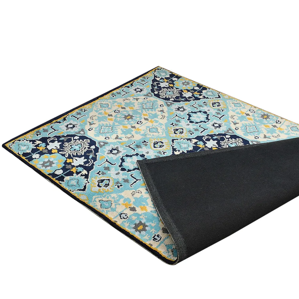 Premium-quality Blue and Yellow Traditional Print Polyester Carpet ICKC6056C2X5