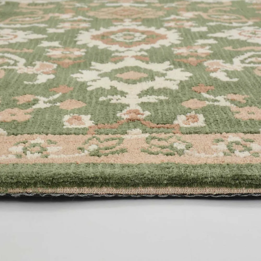 Premium-quality Green and Beige Traditional Print Polyester Carpet for Living Room 2X5