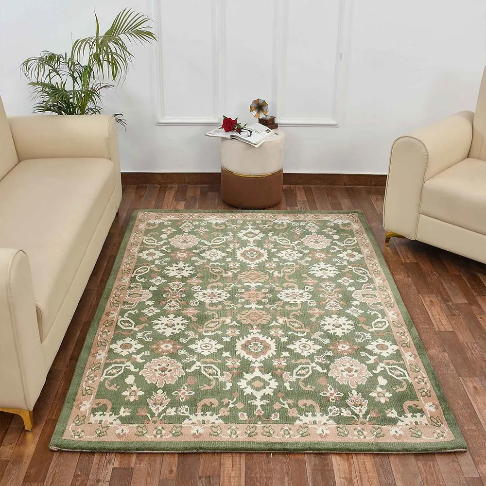 Premium-quality Green and Beige Traditional Print Polyester Carpet for Living Room 2X5
