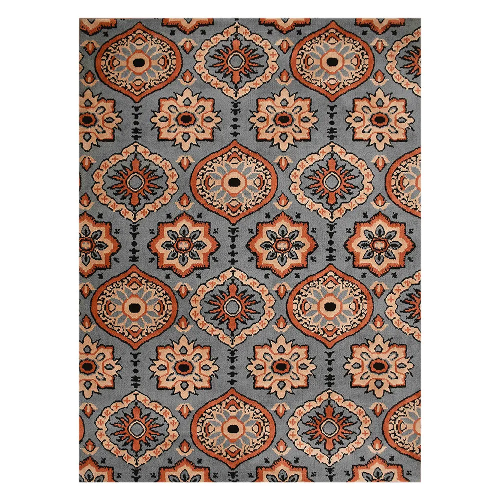 Premium-quality Grey and Orange Traditional Print Polyester Carpet 3X5