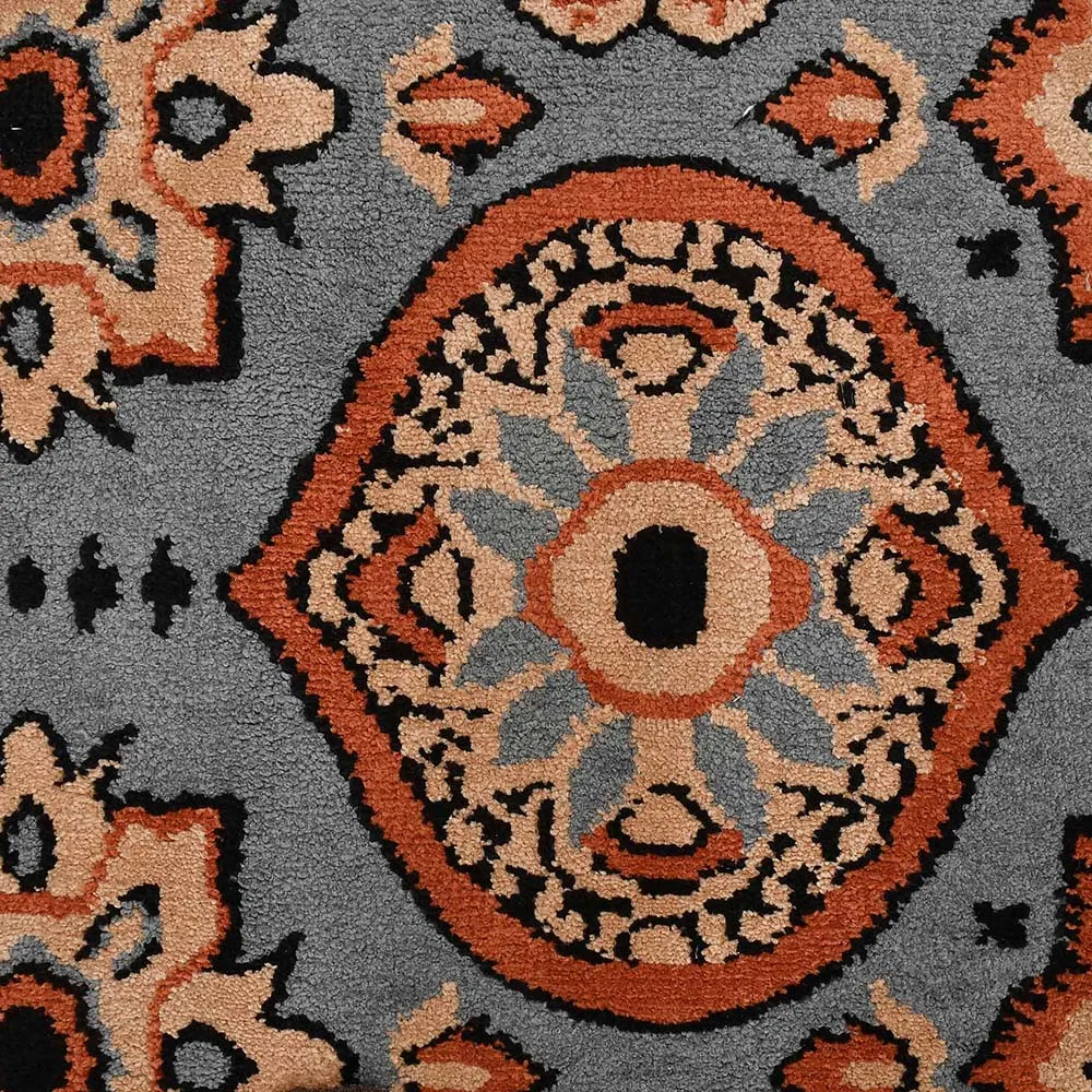 Premium-quality Grey and Orange Traditional Print Polyester Carpet 3X5