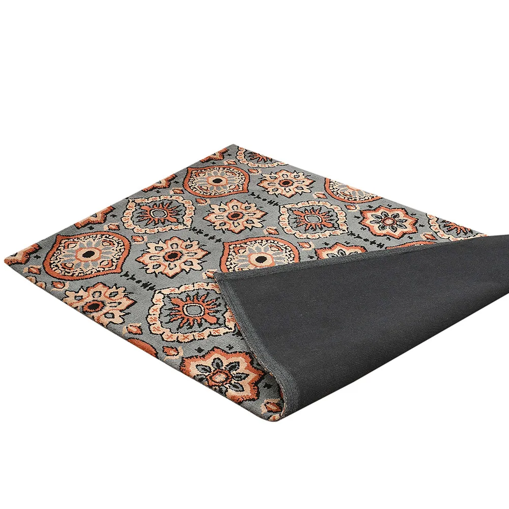 Premium-quality Grey and Orange Traditional Print Polyester Carpet 3X5
