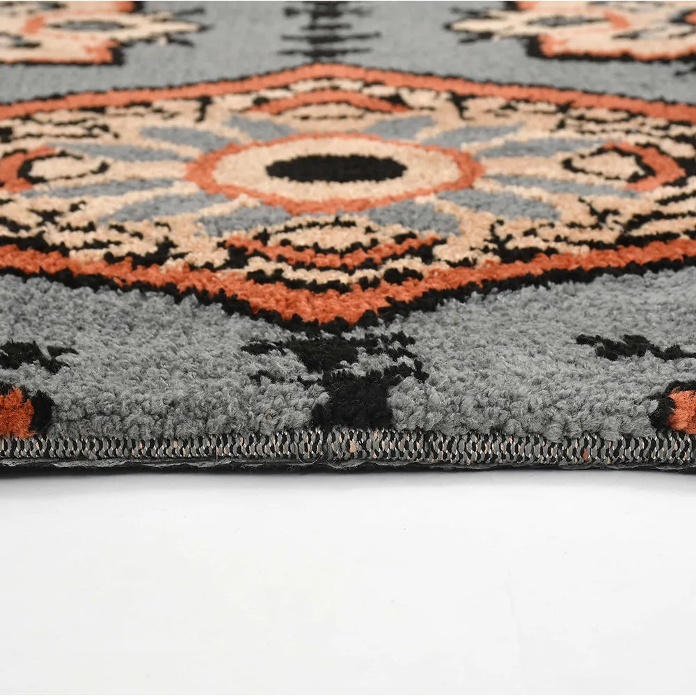 Premium-quality Grey and Orange Traditional Print Polyester Carpet 3X5