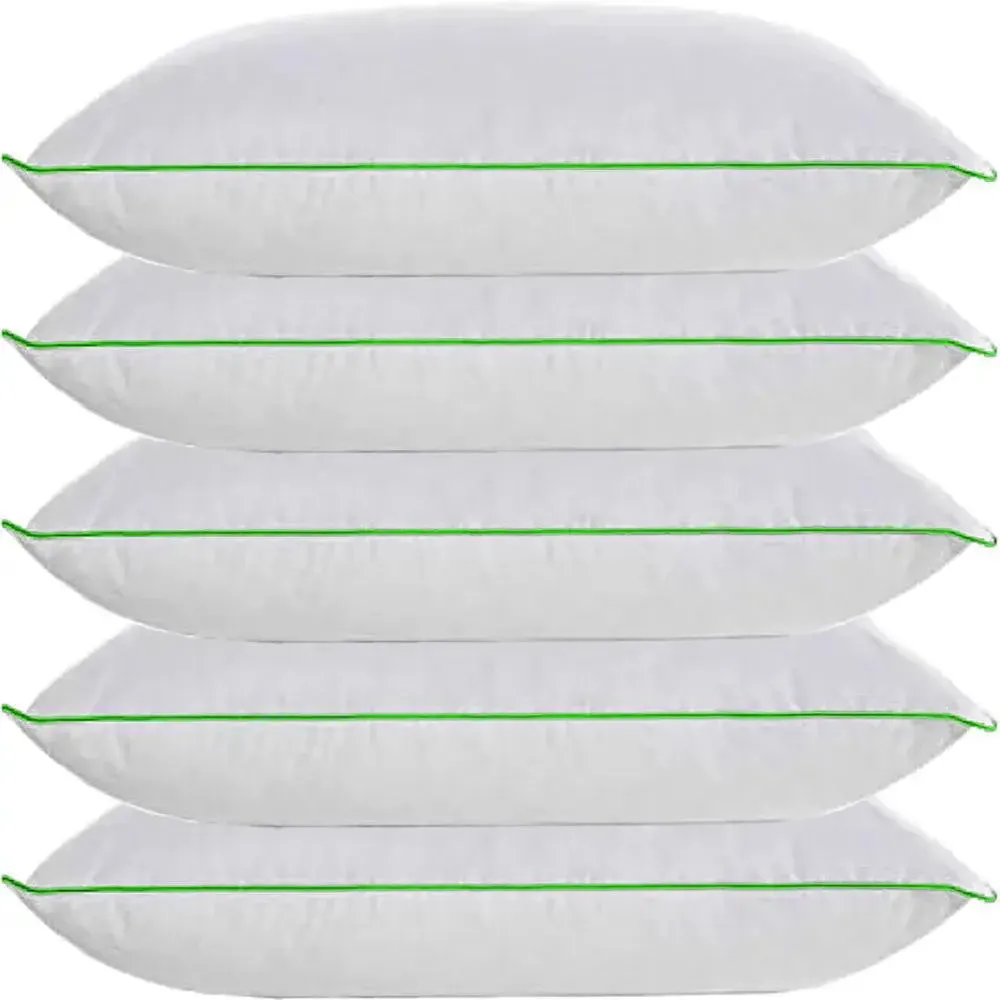 Premium-Quality Hollow Fibre Sleeping Pillow (Set of 5, 17*27 inches) Green Piping