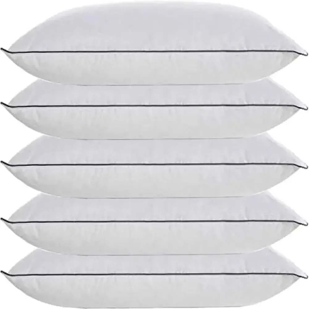 Premium-Quality Hollow Fibre Sleeping Pillow (Set of 5, 17*27 inches) Green Piping