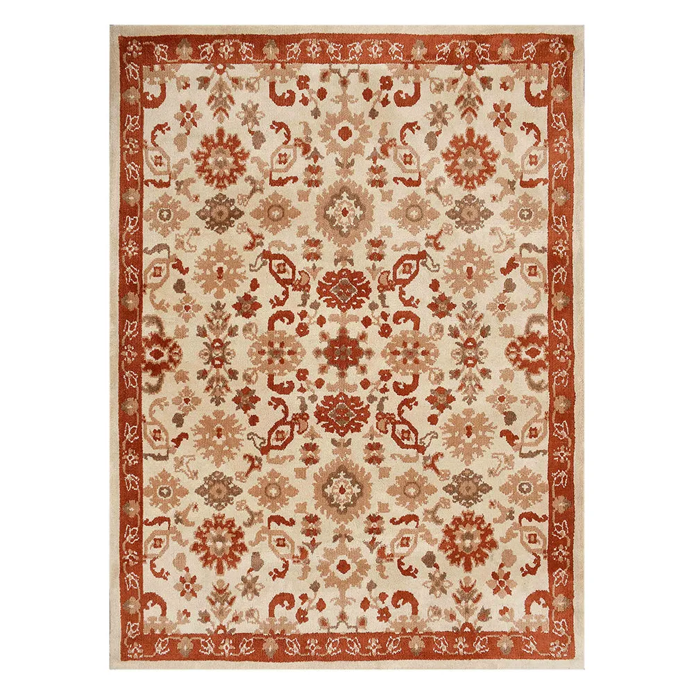 Premium-quality Orange and Beige Traditional Print Polyester Carpet for Living Room 3X5