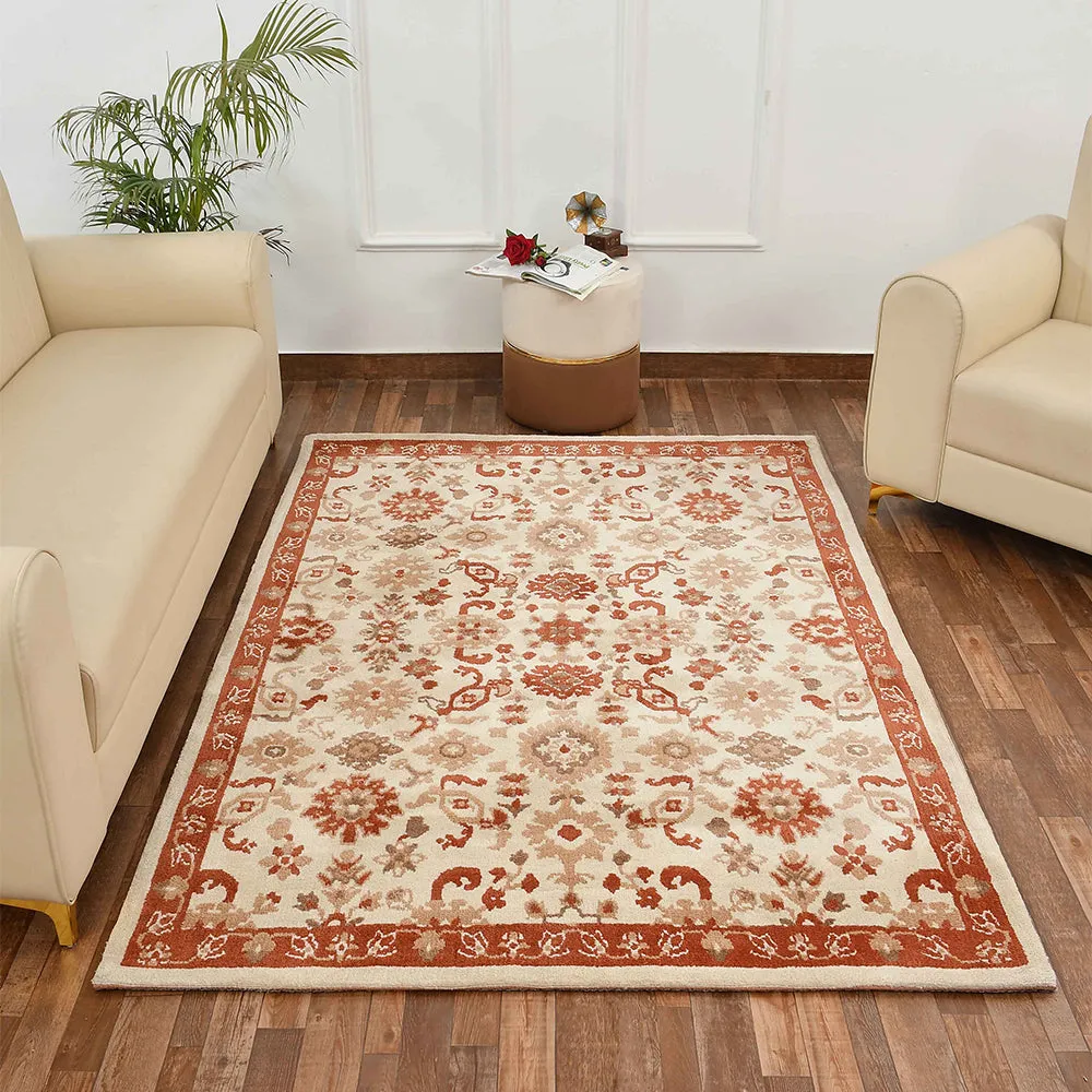 Premium-quality Orange and Beige Traditional Print Polyester Carpet for Living Room 3X5